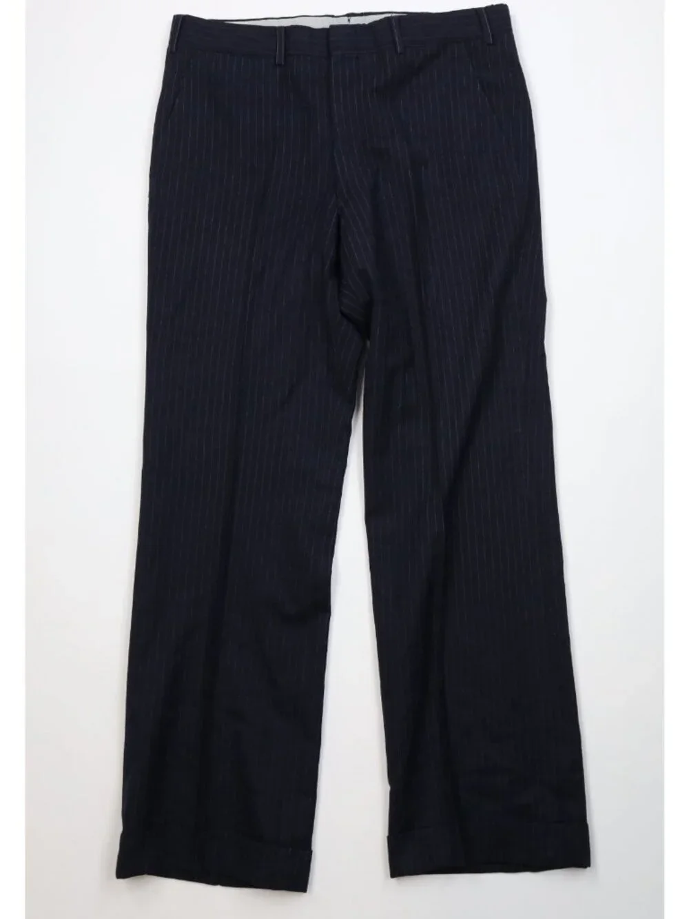 Vtg 50s Mens 38R 2 Piece Wool Pinstriped Suit Wedding Blue Wide Leg 34x31 USA